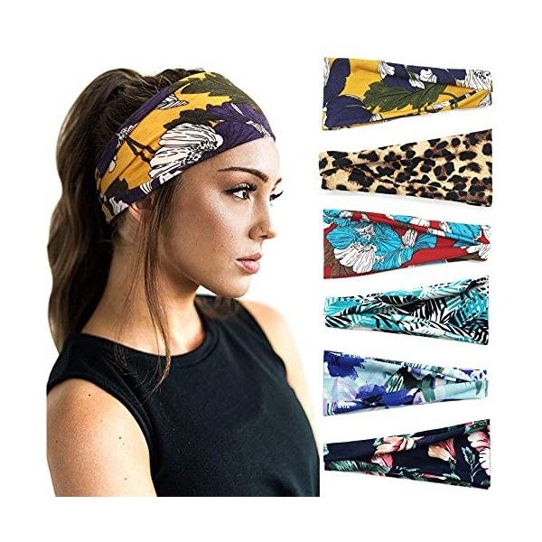 DRESHOW 6 Pièces Femme Vintage Élastique Bandeau Cheveux Boho Bandeaux pour femmes Vintage Tête Enveloppe Hairband Twisted Cu