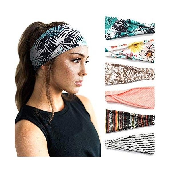 DRESHOW 6 Pièces Femme Vintage Élastique Bandeau Cheveux Boho Bandeaux pour femmes Vintage Tête Enveloppe Hairband Twisted Cu