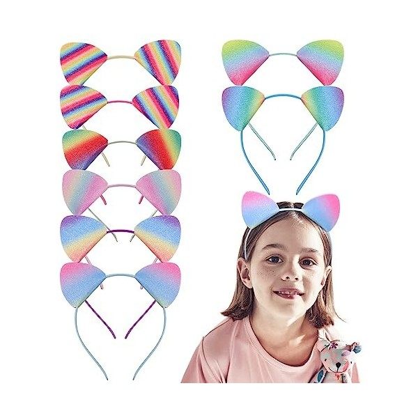 Candygirl 10 Pièces Serre Tete Chat Fille avec Dents Serre-tête d’Oreilles de Chat Femme Multicolore en Plastique Bandeaux En