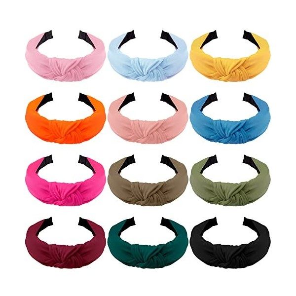 SIQUK 12 Pièces Bandeau Cheveux avec Noeud Serre-Tête Noeud Bandeau Cheveux pour Femme Fille, 12 Couleurs