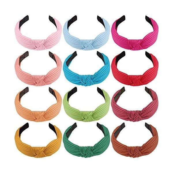 SIQUK 12 Pièces Bandeau Cheveux avec Noeud Serre-Tête Noeud Bandeau Cheveux pour Femme Fille, 12 Couleurs