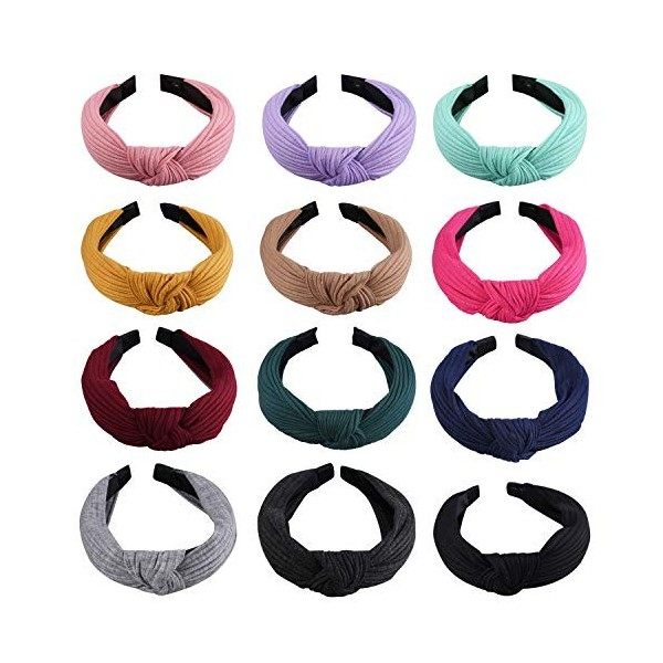 SIQUK 12 Pièces Bandeau Cheveux avec Noeud Serre-Tête Noeud Bandeau Cheveux pour Femme Fille, 12 Couleurs