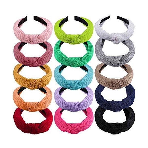 SIQUK 15 Pièces Femme Bandeau Cheveux avec Noeud Serre-Tête Noeud Bandeau Cheveux pour Femme Fille, 15 Couleurs