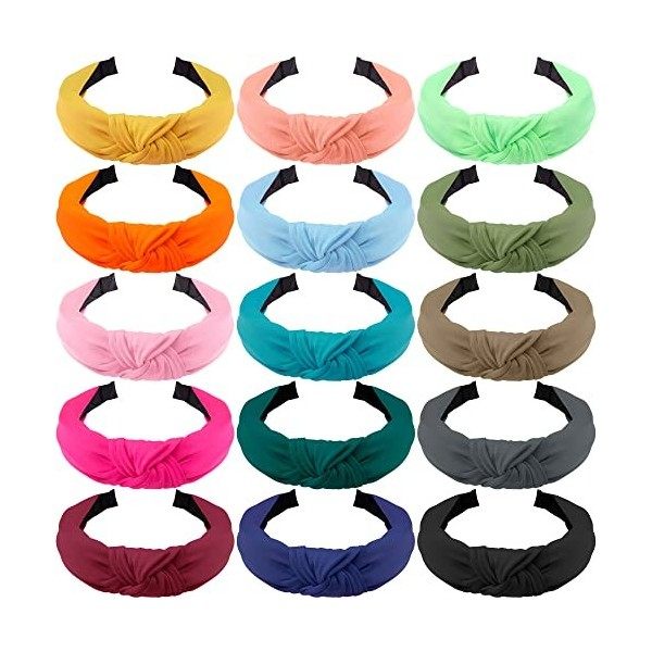 SIQUK 15 Pièces Femme Bandeau Cheveux avec Noeud Serre-Tête Noeud Bandeau Cheveux pour Femme Fille, 15 Couleurs