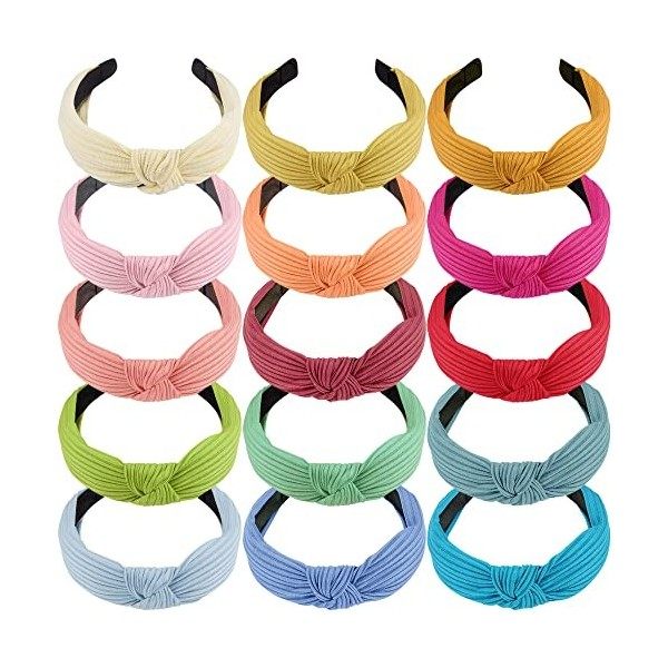 SIQUK 15 Pièces Femme Bandeau Cheveux avec Noeud Serre-Tête Noeud Bandeau Cheveux pour Femme Fille, 15 Couleurs