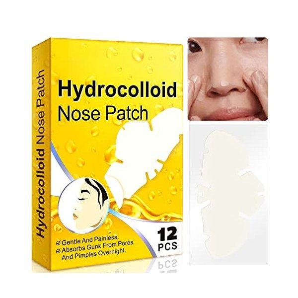 Lot de 12 Patchs pour le Nez, Patchs Hydrocolloïdes pour les Pores du Nez, le Nettoyage des Points Noirs et de lacné, les Ba ...