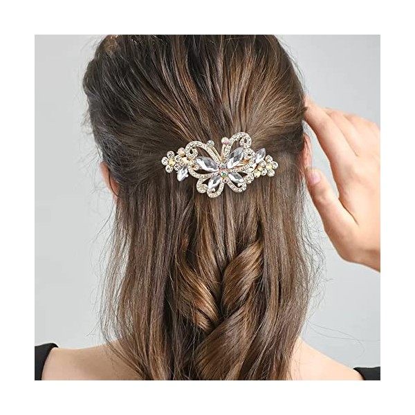 Eozighi 4 Pièces Cristal Vintage Papillon Barrette Clip Francaise Barrettes à Cheveux Mariage Pinces à Cheveux à Ressort Vint