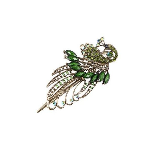 NUOBESTY Pince à Cheveux Paon Vintage Cristal Strass Mariage Casque de Mariée Bâton Barrette Pince Crocodile Broches Barrette