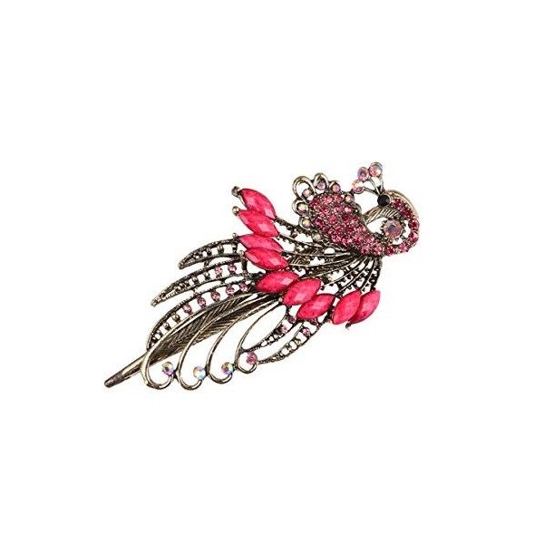 NUOBESTY Pince à Cheveux Paon Vintage Cristal Strass Mariage Casque de Mariée Bâton Barrette Pince Crocodile Broches Barrette