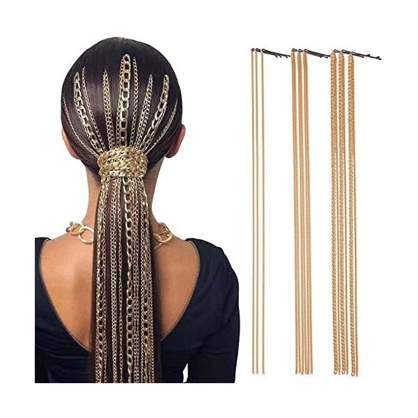 NICENEEDED 3pcs Chaîne de Cheveux pour Tresses, Bijoux de Cheveux en Argent Moon Star Tassel, 18 pouces de Longues Chaînes de