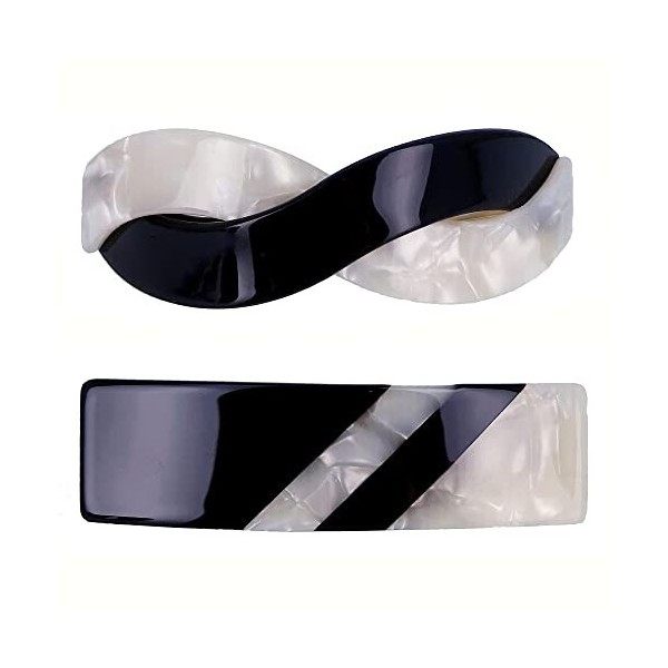 Barrettes Cheveux Premium - Lot de 2 - Noir et Blanc - Accessoires Cheveux Conception Unique & Fixation Ajustable Pinces Chev