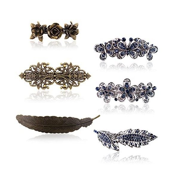 6 Pièces Français Vintage cheveux Barrettes, Kalolary Barrettes à Cheveux Cristal Rétro Français Épingles À Cheveux Fermoir M