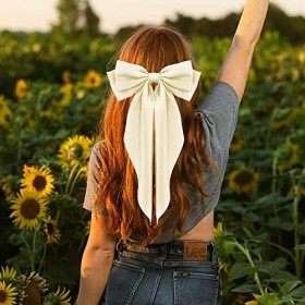 Dfuqanb 3 Pièces Barrette à Cheveux avec Nœud en Satin, Pinces à Cheveux pour Femmes, Grands Cheveux Noeuds Clip, Barrettes à