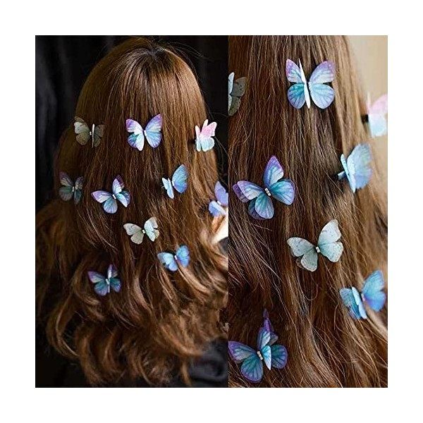 Nv Wang Pinces à Cheveux de Papillon, Barrettes de Papillons Colorées 11 Pièces Barrettes avec Paillettes 3D Clips à Cheveux 