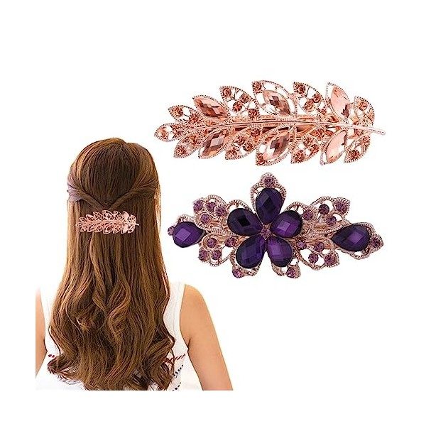 CCAIPU 2 Pièces Barrette à Cheveux pour Femmes, Barrette à Cheveux Rétro en Perles et Pierres de Rhin Accessoires de Cheveux 