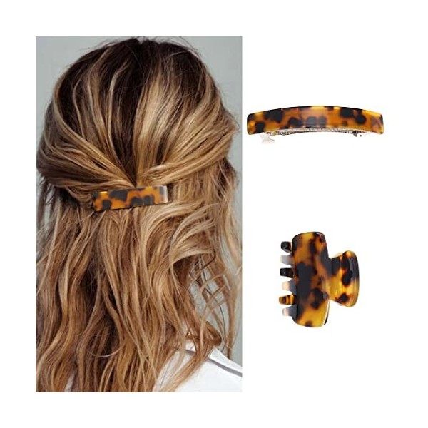 Yean Lot de 2 barrettes à cheveux en celluloïd pour queue de cheval - Accessoires pour cheveux pour femmes et filles écaille