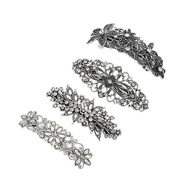 Hazrcvr Français Vintage cheveux Barrettes 4 Pièces Rétro Fleur Barrettes de Mariage Barettes Cheveux Femme Chic Barrettes à 