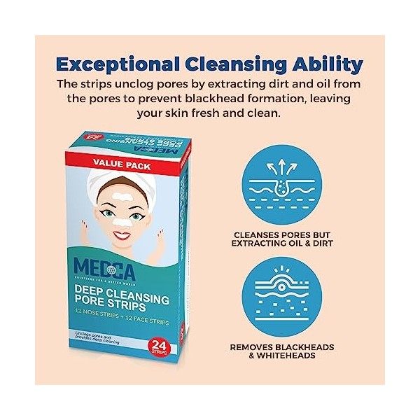 MEDca Bandes de Nettoyage de Pores du Nez, 24 Strips Crème Jour et Nuit