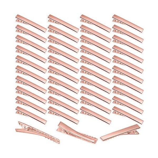 Elcoho Lot de 100 pinces crocodile en métal avec tête plate pour cheveux ou projet de bricolage rose gold 1.75 Inch