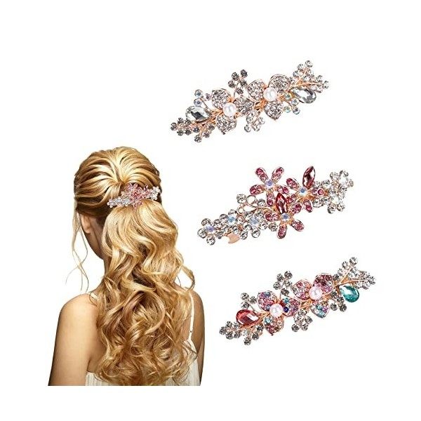 3 Pièces Barrettes à Cheveux pour Femme Fille,Pinces à Cheveux,Épingles à Cheveux Cristal Rétro Français Vintage Cheveux Barr