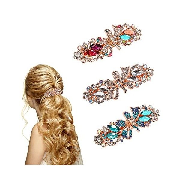 3 Pièces Barrettes à Cheveux pour Femme Fille,Pinces à Cheveux,Épingles à Cheveux Cristal Rétro Français Vintage Cheveux Barr