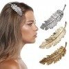 CINEEN Lot de 3 Pinces à Cheveux Forme de Feuille Barrettes à Cheveux Design en Métal pour Femme Automatique Barrette Cheveux