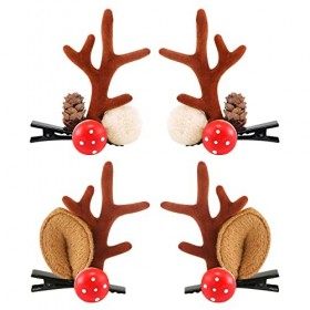 Pince à cheveux de Noël Boobeen - 2 paires doreilles de bois de renne mignon accessoires pour cheveux coiffure en bois de ce