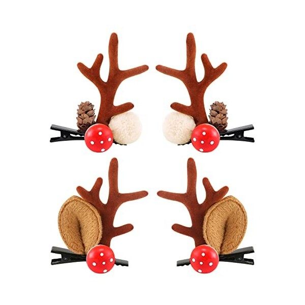 Pince à cheveux de Noël Boobeen - 2 paires doreilles de bois de renne mignon accessoires pour cheveux coiffure en bois de ce