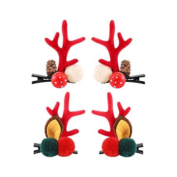 Pince à cheveux de Noël Boobeen - 2 paires doreilles de bois de renne mignon accessoires pour cheveux coiffure en bois de ce