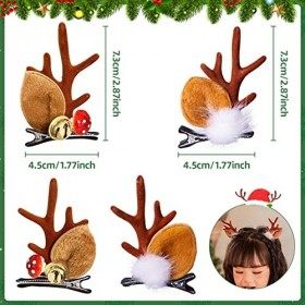 Barrettes Clips de Cheveux de Noël, 4 Pièces Épingles à Cheveux en Bois de Renne Accessoires de Coiffure de Cerf, Pinces à Ch