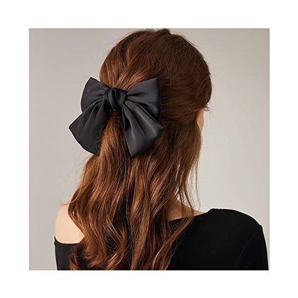 Andelaisi Barrettes à cheveux vintage en forme de nœud en satin pour femme et fille noir 