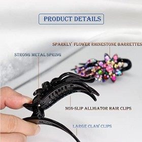 Lot de 6 pinces à cheveux à double fleur étincelante avec strass pour femme et fille