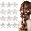 12 Pièces Pince à Cheveux Perles, Barrette Cheveux en Forme de Fleu Mini Barrette Clip en Métal Pinces à Cheveux Accessoires 