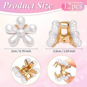 12 Pièces Pince à Cheveux Perles, Barrette Cheveux en Forme de Fleu Mini Barrette Clip en Métal Pinces à Cheveux Accessoires 