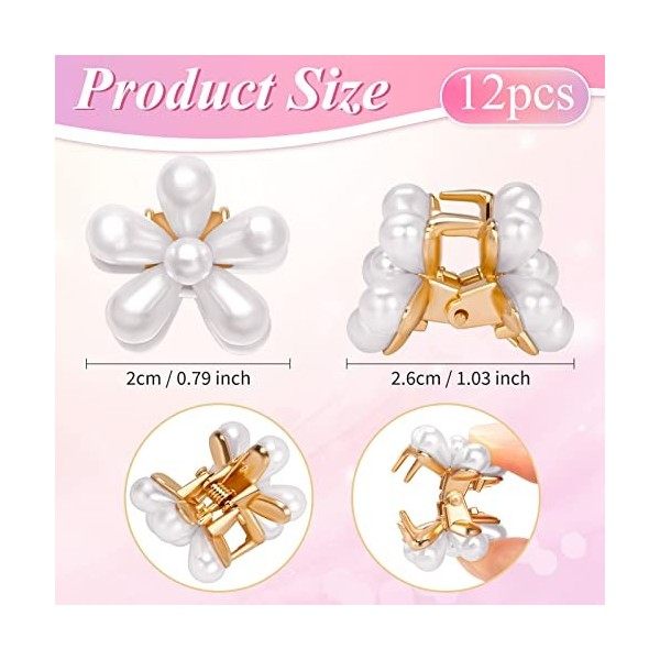 12 Pièces Pince à Cheveux Perles, Barrette Cheveux en Forme de Fleu Mini Barrette Clip en Métal Pinces à Cheveux Accessoires 