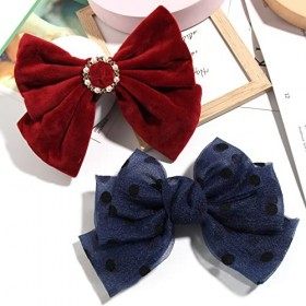 Furling Pompoms Lot de 2 barrettes à cheveux avec nœud papillon pour femme bleu marine et bordeaux 