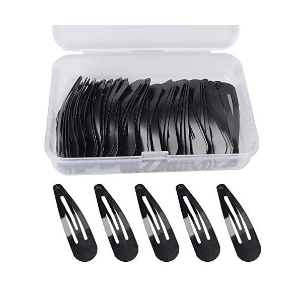 50 pcs Barrettes Noires, Pinces à Cheveux Snap BB Barrettes à Cheveux en Métal pour Femme Fille Enfant