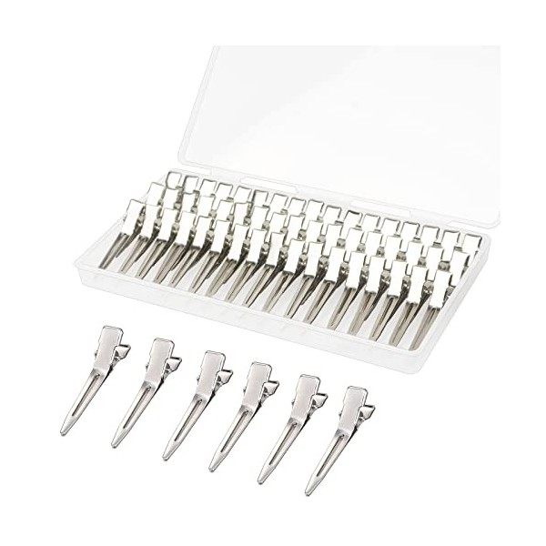 60 Pièces Pince Crocodile Cheveux, Gingbiss 1,8 pouces Métal Argent Pinces à Cheveux avec Boîte de Rangement, Pinces à Cheveu