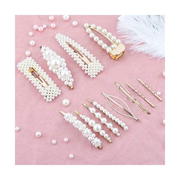 Makone Barettes Cheveux Femme Perle -12PCS Pince à Cheveux Perle Épingles à Cheveux Combinées Barrette Mariage Pinces à Cheve