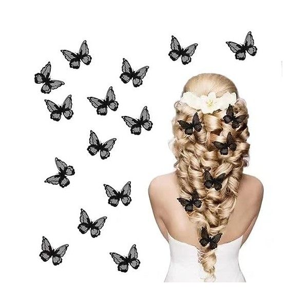 Lot de 20 pinces à cheveux en forme de papillon blanc pour mariage, Halloween, nœuds à cheveux en dentelle, fleurs brodées, p