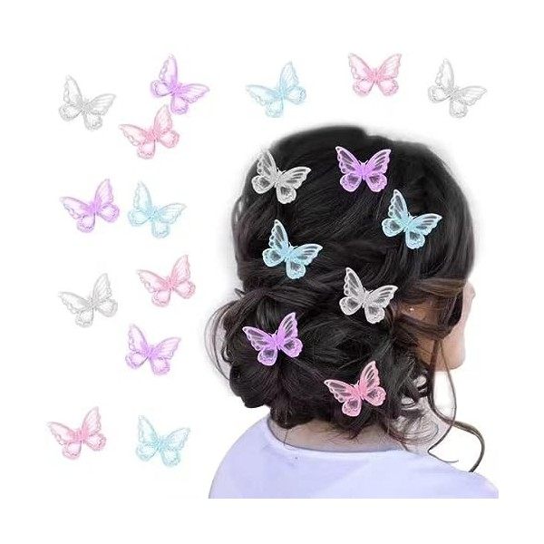 Lot de 20 pinces à cheveux en forme de papillon blanc pour mariage, Halloween, nœuds à cheveux en dentelle, fleurs brodées, p