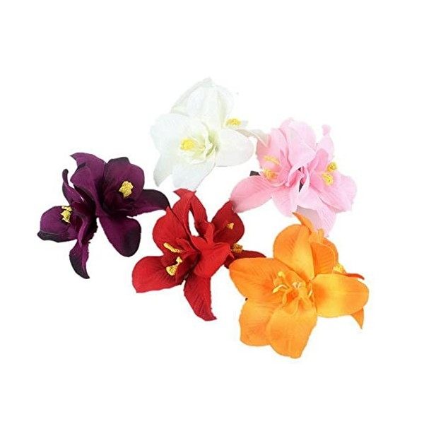 Lot de 5 grandes pinces à cheveux pour femme - En mousseline de soie - Fleurs tropicales artificielles hawaïennes - Hibiscus 