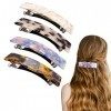 Sibba Lot de 4 Barrettes à Cheveux Rétro Automatiques Rectangulaires à Clipser pour Cheveux Français en Celluloïd Écaille Tor