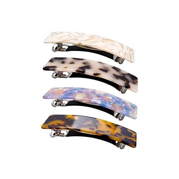 Sibba Lot de 4 Barrettes à Cheveux Rétro Automatiques Rectangulaires à Clipser pour Cheveux Français en Celluloïd Écaille Tor