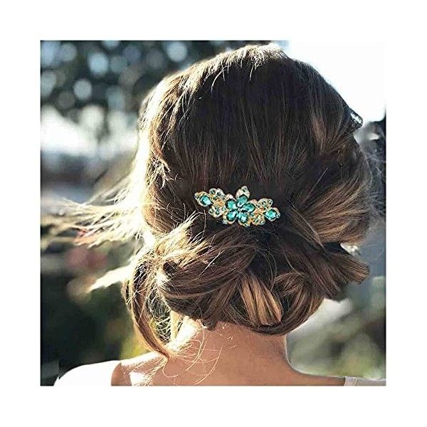 Yheakne - Barrette à cheveux en strass pour mariée - Accessoire de cheveux pour femme et fille - Vert clair