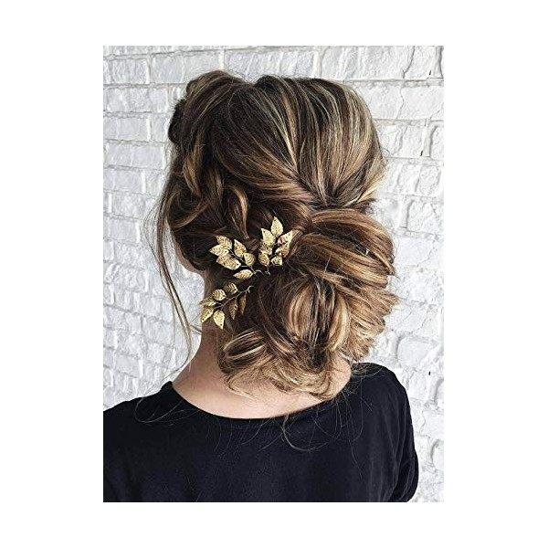 Anglacesmade 3 Épingles à cheveux en forme de feuille dor et d’argent – accessoire de coiffure pour mariage