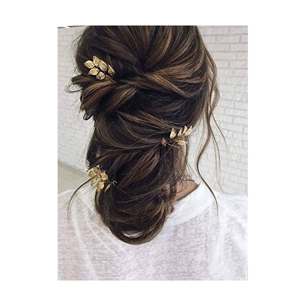 Anglacesmade 3 Épingles à cheveux en forme de feuille dor et d’argent – accessoire de coiffure pour mariage