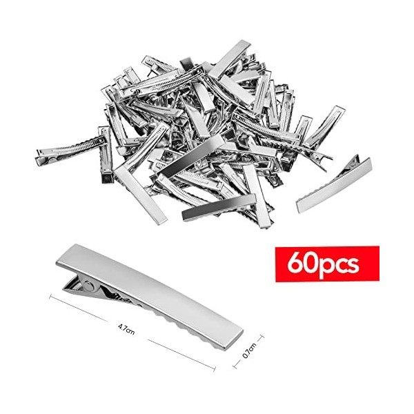 iYinJuan 60pcs Pinces à Cheveux Crocodile en Métal, Pinces à Cheveux en Argent, Barrette Accessoires de Bricolage Antidérapan