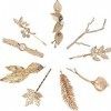 Lot de 9 pinces à cheveux crocodiles en métal doré - Plumes, feuilles et fleurs - Accessoires pour femme, pour mariage et fêt