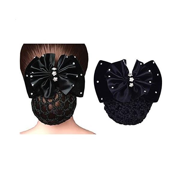 1 barrette à cheveux noire en satin avec strass pour chignon - Pour femme et fille